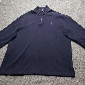 Polo Ralph Lauren Mens XL Navy Quarter Zip Pullover Sweater Red Pony Logo Preppy